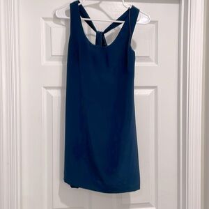 J Crew Silk 0 Petite Twist Back Navy Shift Dress. Darling!